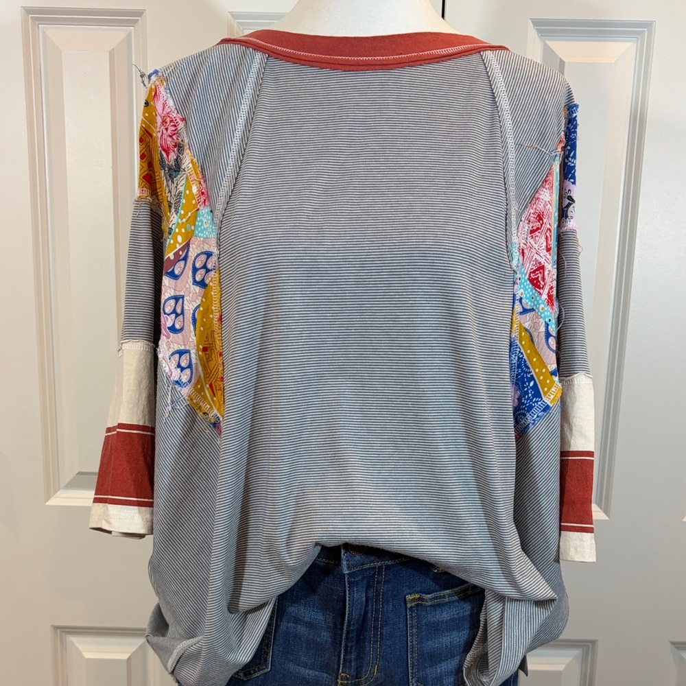 Three Bird Nest Multicolor Patchwork Long Sleeve … - image 1